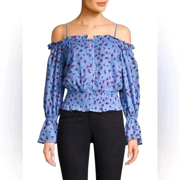 Parker Tops - PARKER - Tori Cold Shoulder Smocked Waist Floral Blouse